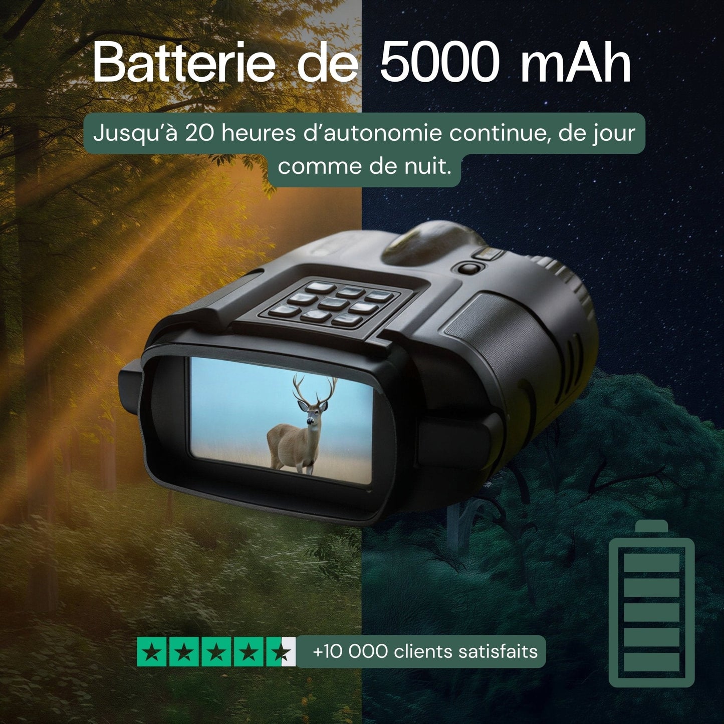 Jumelles vision nocturne 4K — Autonomie 20h