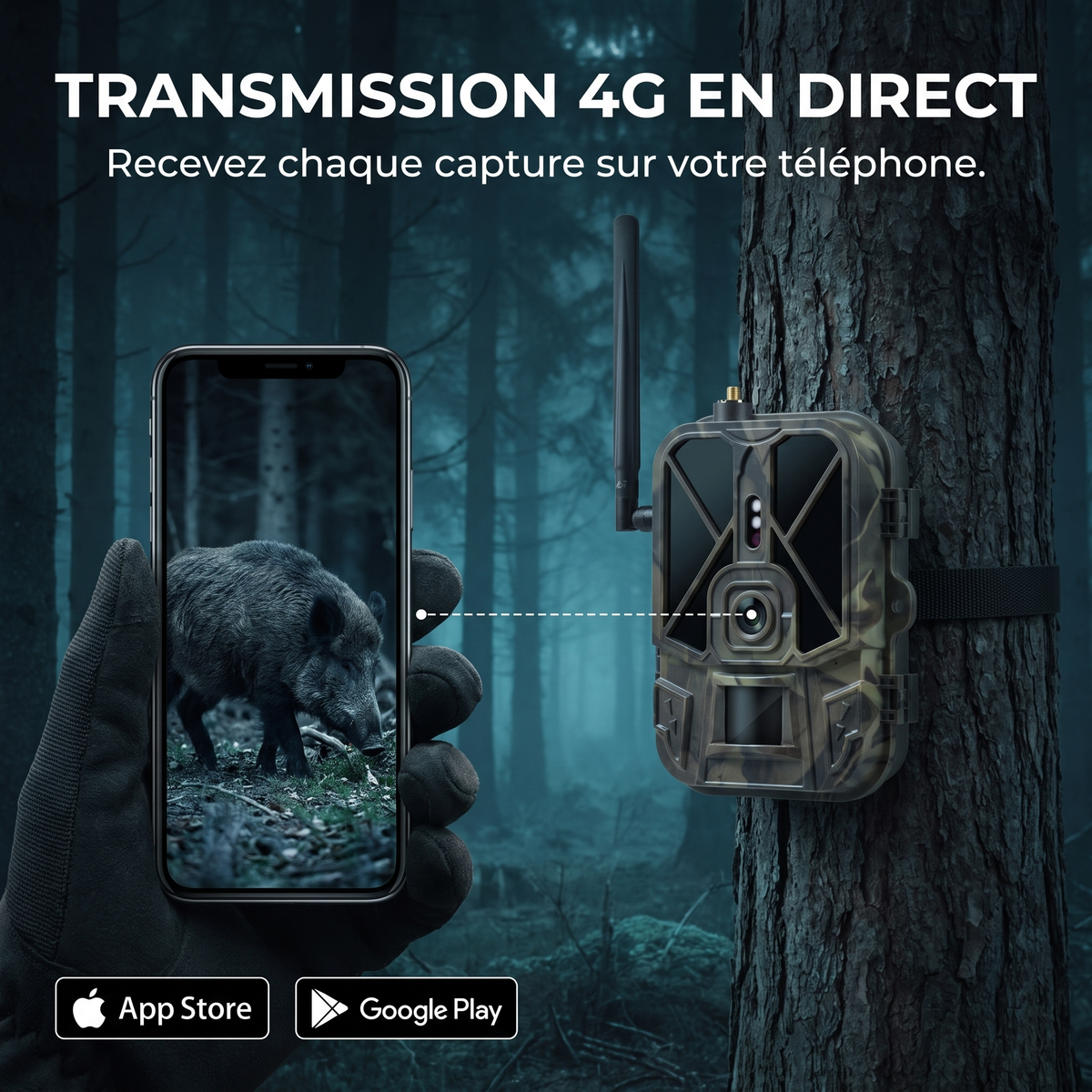 Caméra de chasse 4G 4K 50MP — transmission 4G en direct — Woodcam