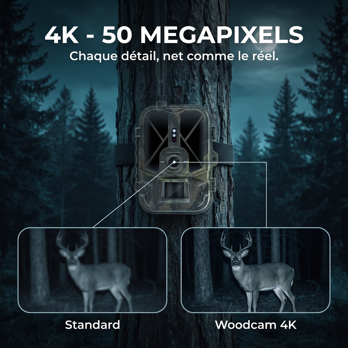 Caméra de chasse 4G 4K 50MP — 4K 50 mégapixels — Woodcam