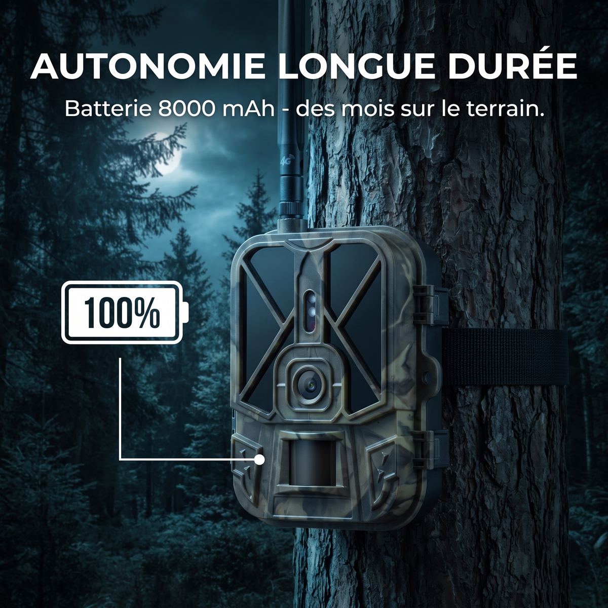 Caméra de chasse 4G 4K 50MP — batterie 8000 mAh — Woodcam
