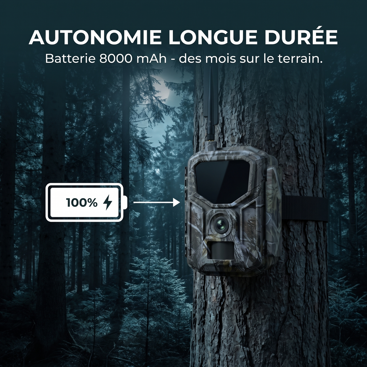 Caméra de chasse Cellulaire 4G LTE — batterie 8000 mAh — Woodcam