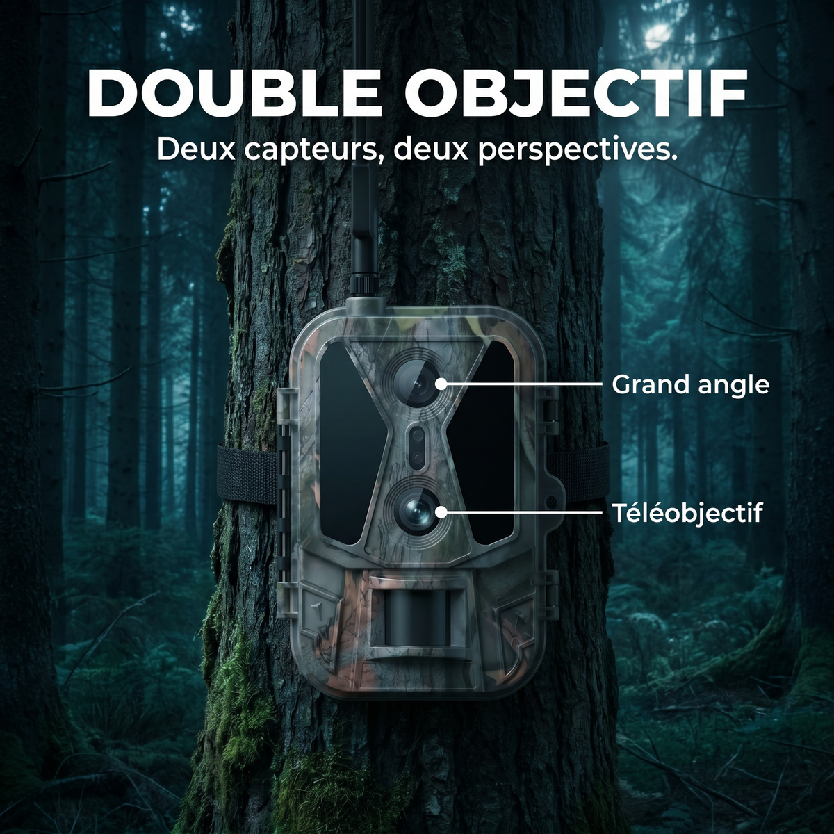 Caméra de chasse 4G 120MP Double Objectif — double objectif — Woodcam