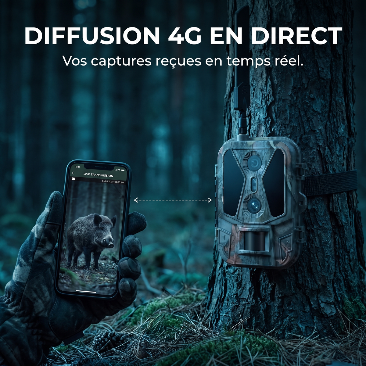 Caméra de chasse 4G 120MP Double Objectif — diffusion 4G en direct — Woodcam