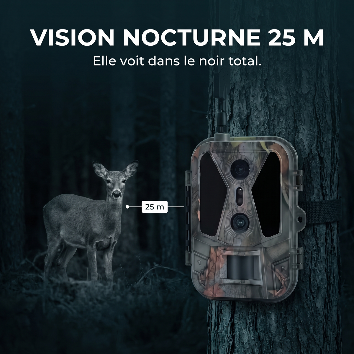 Caméra de chasse 4G 120MP Double Objectif — vision nocturne 25 m — Woodcam