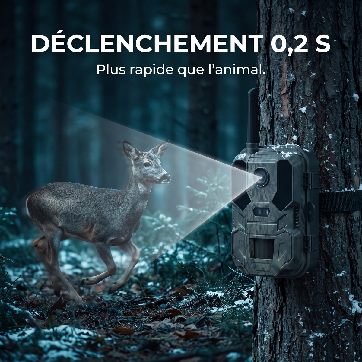 Caméra de chasse 8K Solaire WiFi — déclenchement 0,2 s — Woodcam