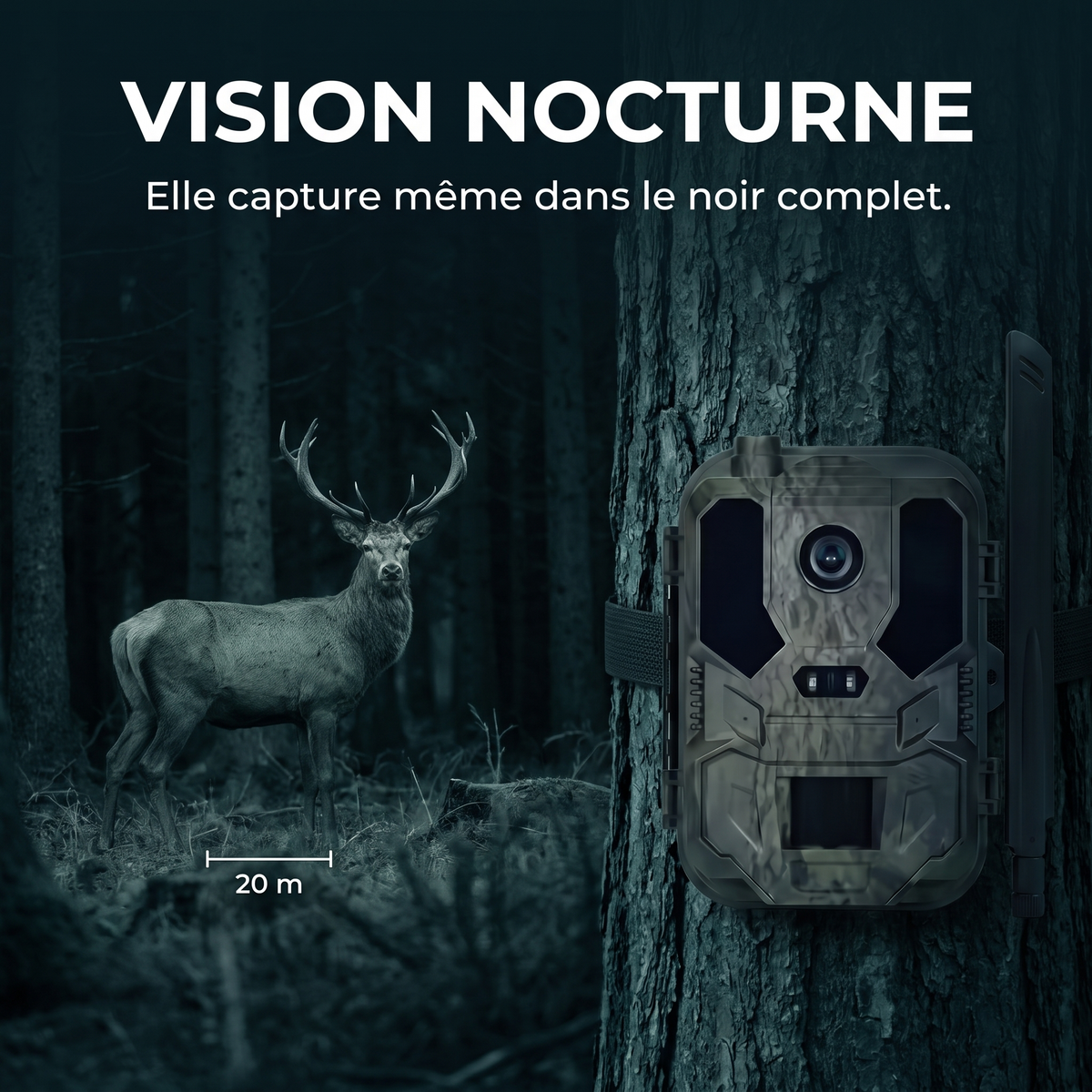 Caméra de chasse 8K Solaire WiFi — vision nocturne 20 m — Woodcam